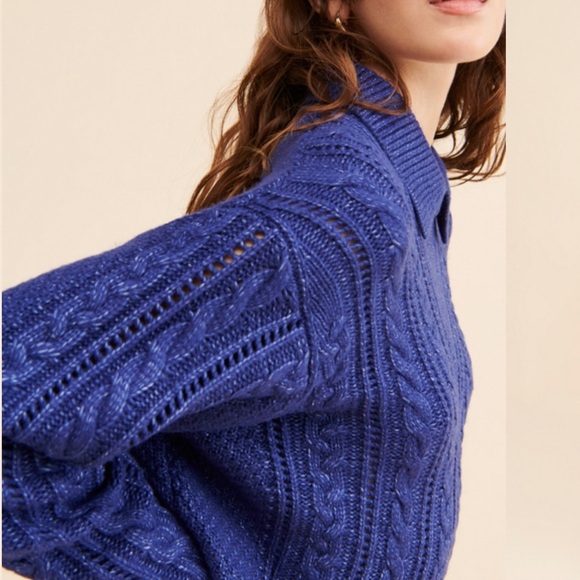 525 America Blue Alicia Revolve Cable Knit Polo Pullover - Picture 3 of 6